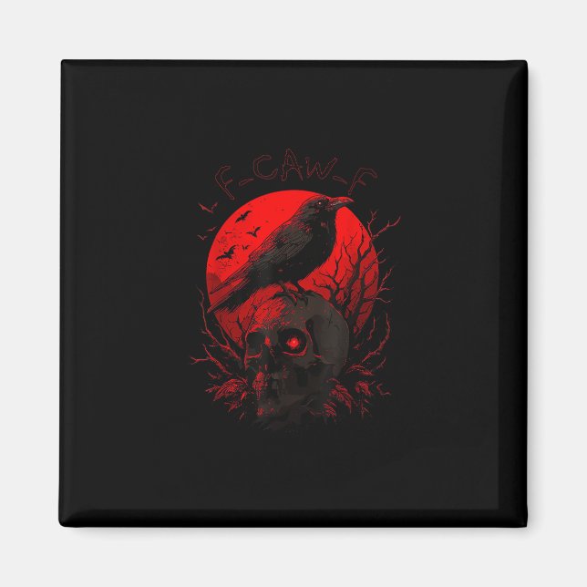 F-Caw-F Crow Funny Bird Red Moon Gothic Magnet (Front)