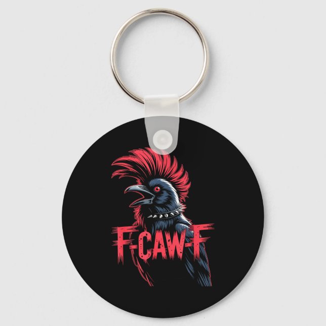 F-caw-f Crow Funny Gothic Moon Black Bird Hallowee Keychain (Front)