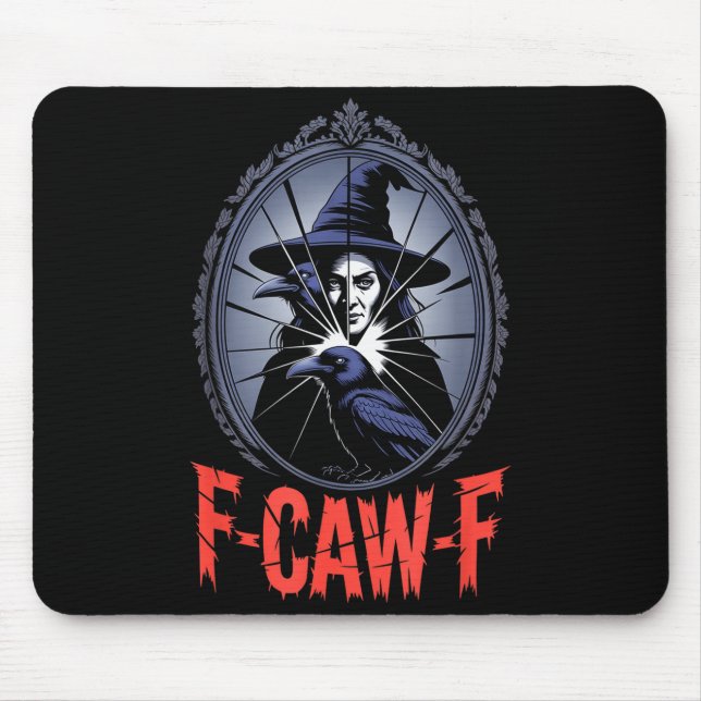 F-caw-f Crow Funny Gothic Moon Black Bird Hallowee Mouse Pad (Front)
