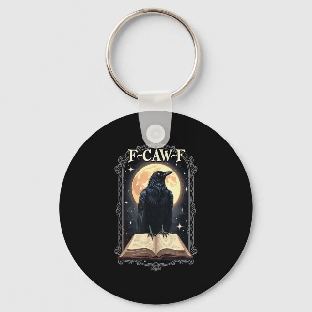 F-Caw-F Crow Funny Halloween Raven Moon Keychain (Front)
