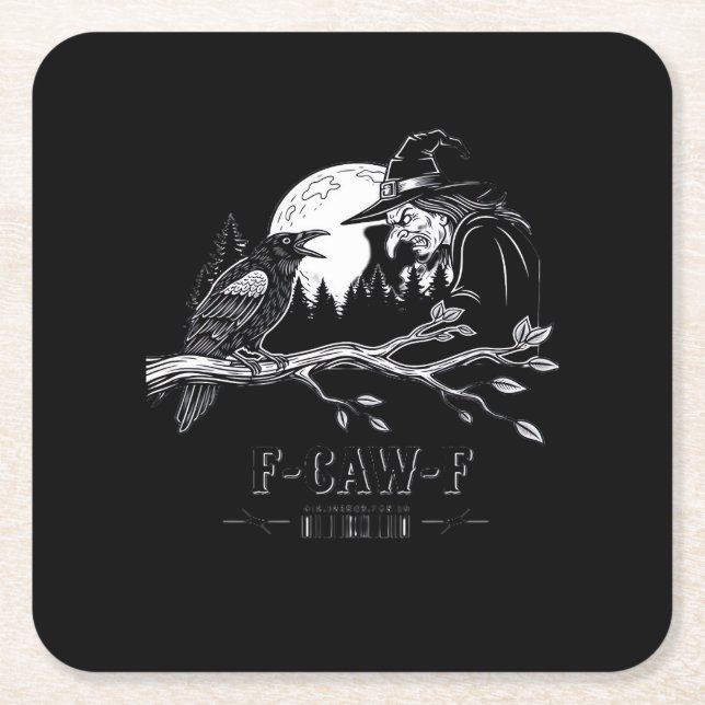 F-Caw-F Crow Halloween Witch F-Caw-F Square Paper Coaster (Front)