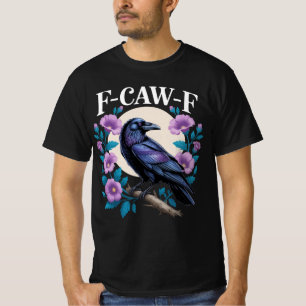 F CAW F Crow Purple Flowers and Moon T-Shirt