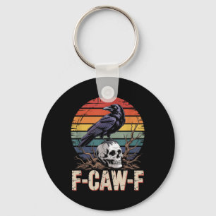 F-caw-f Crow Raven Skull Gothic Vintage Floral Sun Keychain