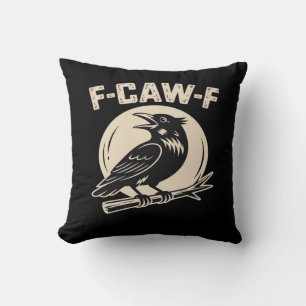 F-Caw-F Crow Raven Vintage Style Throw Pillow
