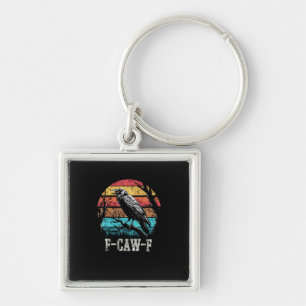 F-Caw-F Crow Retro Sunset Pun Funny Bird Cawing Gr Keychain