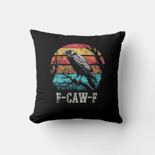 F-Caw-F Crow Retro Sunset Pun Funny Bird Cawing Gr Throw Pillow