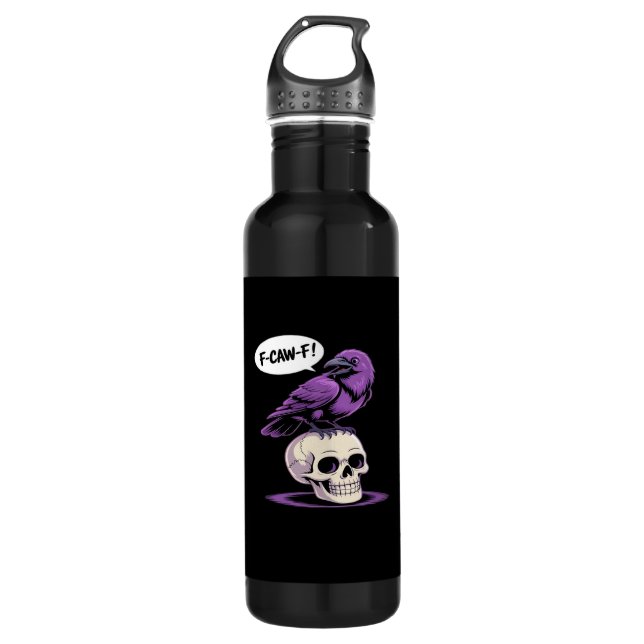 F-Caw-F Crow Skull Halloween Humour Graphic Design 710 Ml Water Bottle (Front)
