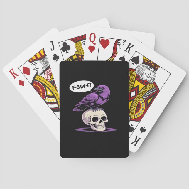 F-Caw-F Crow Skull Halloween Humour Graphic Design Playing Cards (Back)
