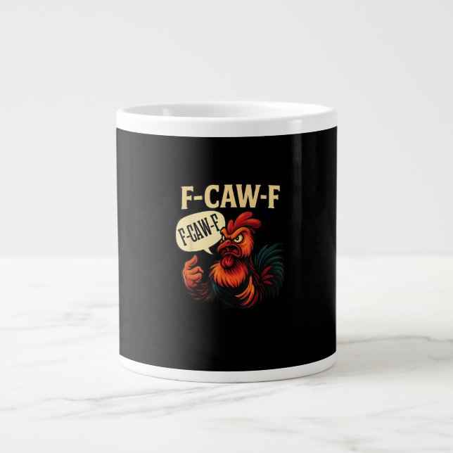 F-Caw-F Funny Angry Rooster Humour Graphic Retro C Large Coffee Mug (Front)