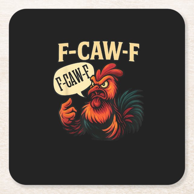 F-Caw-F Funny Angry Rooster Humour Graphic Retro C Square Paper Coaster (Front)
