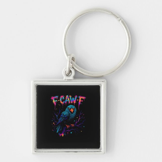 F-Caw-F Funny Bird Moon Crow Raven Caw Pun Joke Fu Keychain (Front)