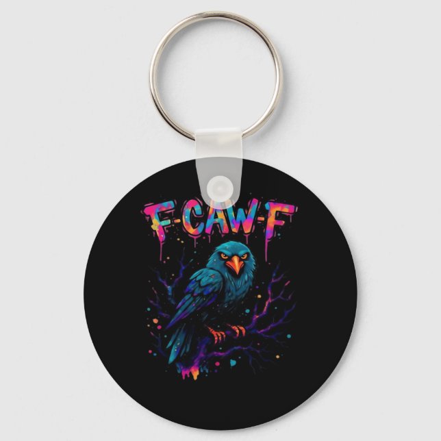 F-Caw-F Funny Bird Moon Crow Raven Caw Pun Joke Fu Keychain (Front)