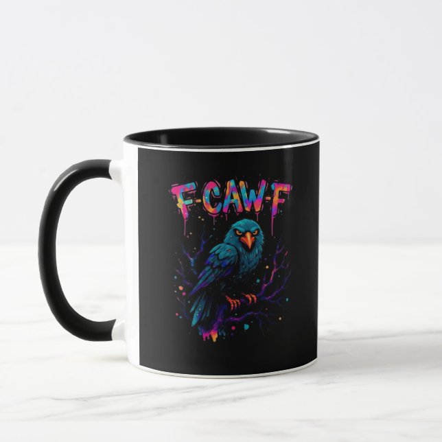 F-Caw-F Funny Bird Moon Crow Raven Caw Pun Joke Fu Mug (Left)