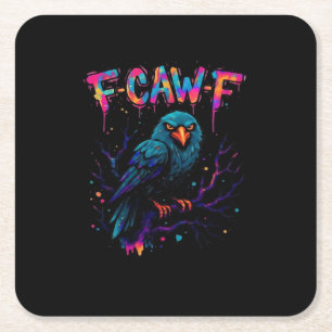 F-Caw-F Funny Bird Moon Crow Raven Caw Pun Joke Fu Square Paper Coaster