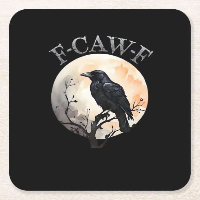 F-Caw-F Funny Bird Moon Minimal Clean Square Paper Coaster (Front)