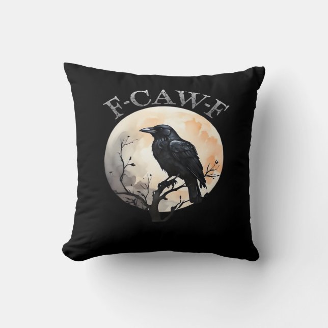 F-Caw-F Funny Bird Moon Minimal Clean Throw Pillow (Front)