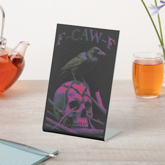 F-Caw-F Funny Black Crow Bird Pedestal Sign (In SItu)
