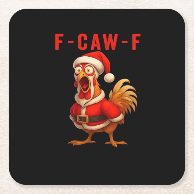 F-Caw-F Funny Chicken Christmas Essential Square Paper Coaster (Front)