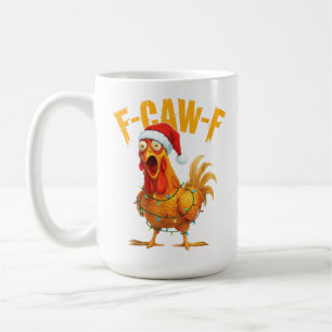 F-Caw-F Funny Chicken Christmas Light Santa Hat  Coffee Mug