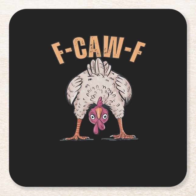 F-Caw-F Funny Chicken Classic Retro Cool Square Paper Coaster (Front)