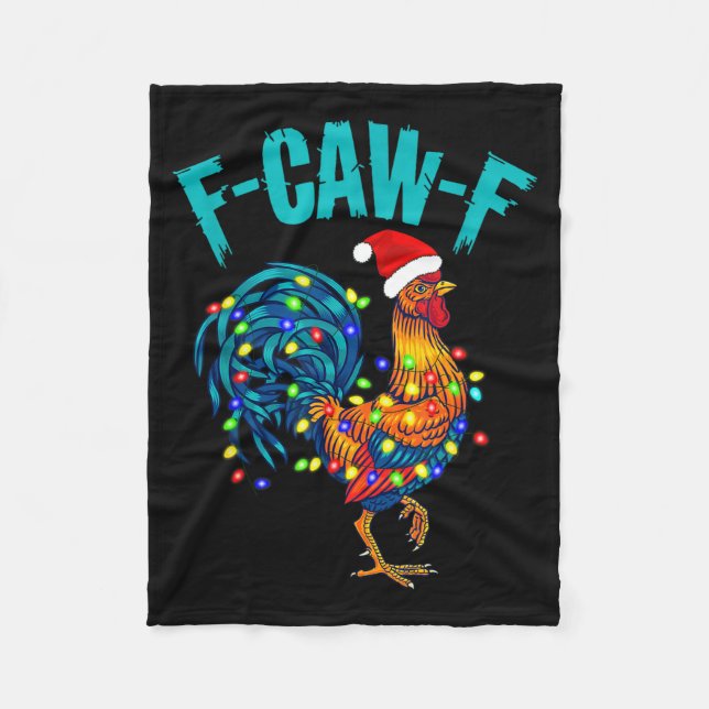 F-caw-f Funny Chicken Humor Rooster Meme Christmas Fleece Blanket (Front)