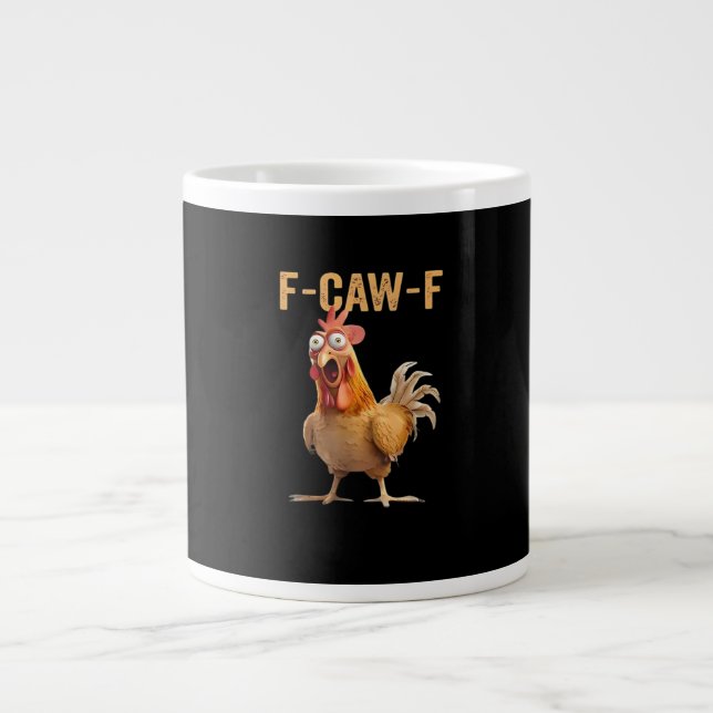 F-Caw-F Funny Chicken Humour Rooster Meme Retro Cl Large Coffee Mug (Front)