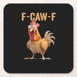F-Caw-F Funny Chicken Humour Rooster Meme Retro Cl Square Paper Coaster