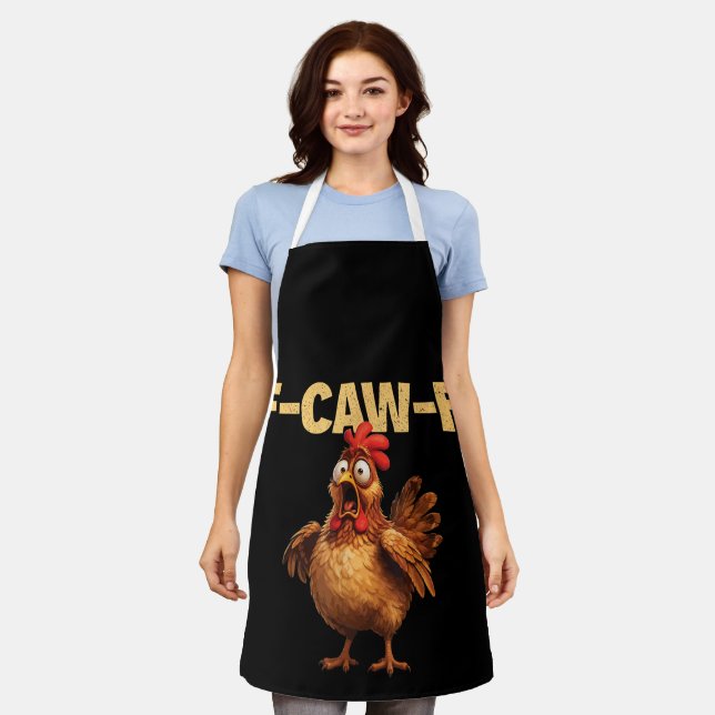 F Caw F Funny Chicken Pun Dark Humour Sarcasm  Apron (Worn)