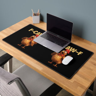 F Caw F Funny Chicken Pun Dark Humour Sarcasm Desk Mat