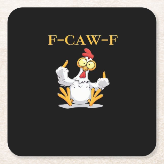 F-Caw-F Funny Chicken Retro Classic Square Paper Coaster (Front)