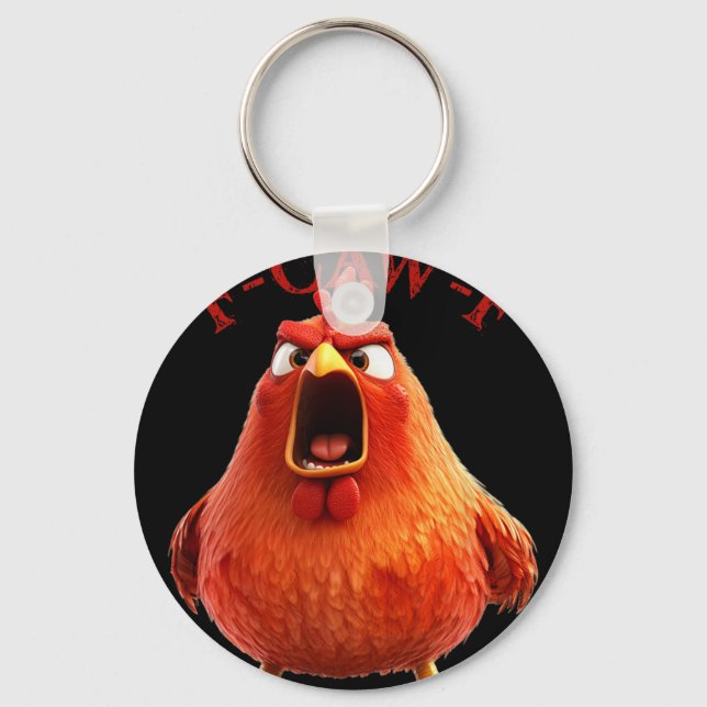 F-caw-f Funny Chicken Rooster Humour Quote  Keychain (Front)