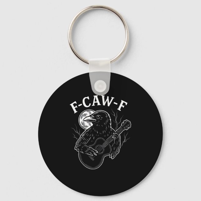 F-Caw-F Funny Crow Guitar Halloween Bird Music Vin Keychain (Front)