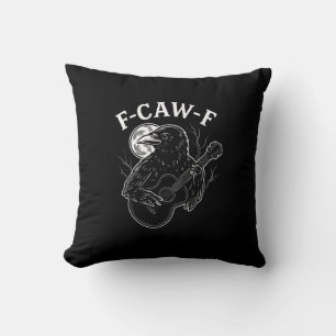 F-Caw-F Funny Crow Guitar Halloween Bird Music Vin Throw Pillow