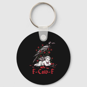 F-caw-f Funny Floral Black Bird Cupid Anti Valenti Keychain