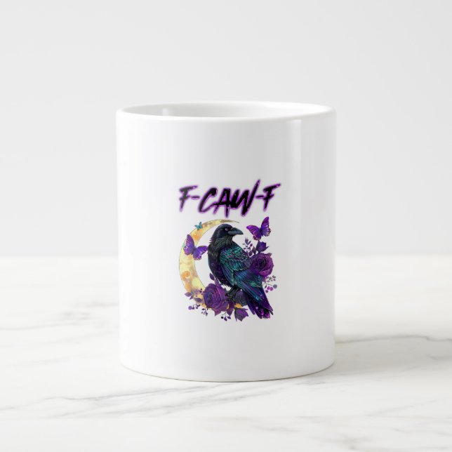 F-Caw-F Funny Raven Crow Spooky Season Halloween C Large Coffee Mug (Front)