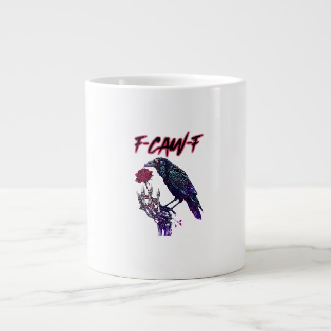 F-Caw-F Funny Raven Crow Spooky Season Halloween R Large Coffee Mug (Front)