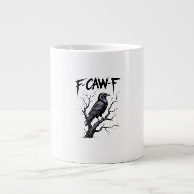 F-Caw-F Funny Raven Crow Spooky Season Halloween V Large Coffee Mug (Front)