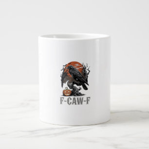 F-Caw-F Funny Raven Gothic Crow Bird Halloween Tre Large Coffee Mug
