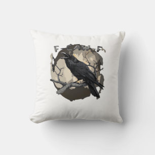 F-Caw-F Funny Raven Pun Gothic Crow Humor Retro Cl Throw Pillow