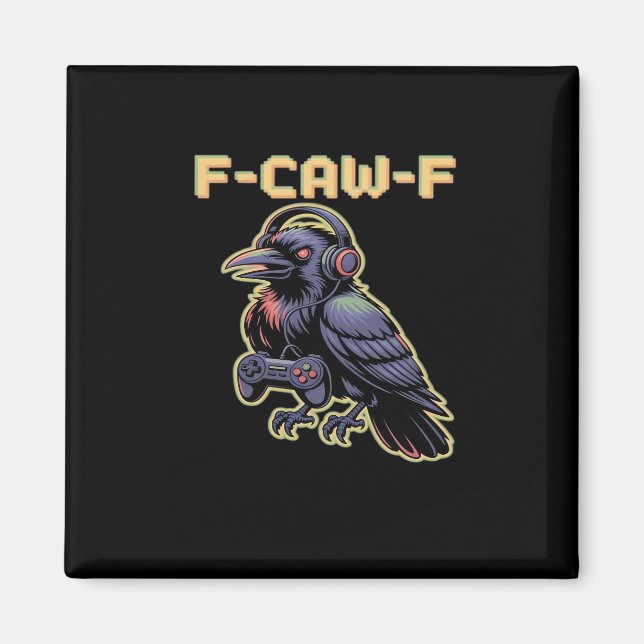 F-Caw-F Gaming Raven With Headphones - Edgy Stream Magnet (Front)