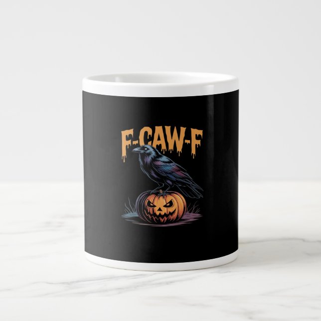 F-Caw-F Halloween Raven Jack-O-Lantern Spooky Seas Large Coffee Mug (Front)