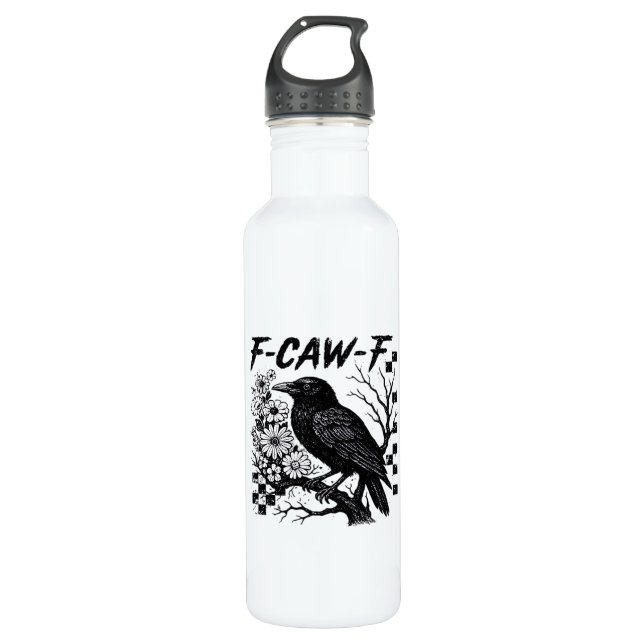 F-Caw-F Humour Funny Gothic Crow 710 Ml Water Bottle (Front)