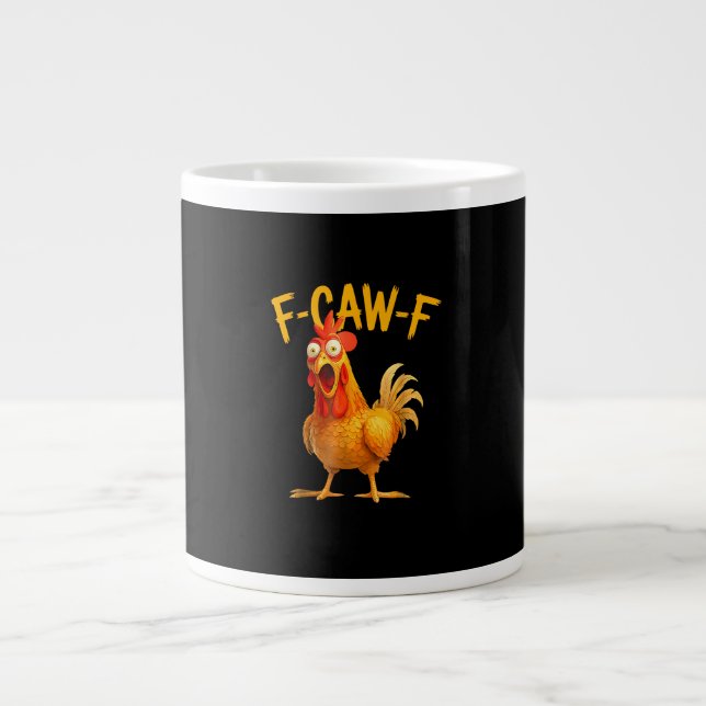 F-Caw-F Pun Funny Chicken Rooster Cawing Grunge Large Coffee Mug (Front)