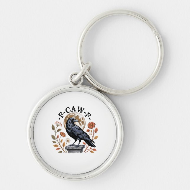 F-Caw-F Raven Moon Gothic Halloween Crow Bird Love Keychain (Front)