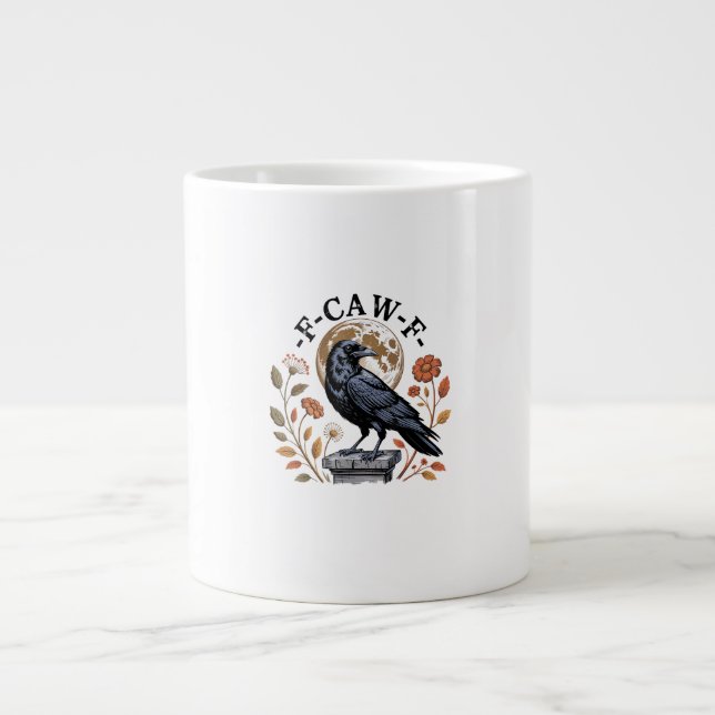 F-Caw-F Raven Moon Gothic Halloween Crow Bird Love Large Coffee Mug (Front)