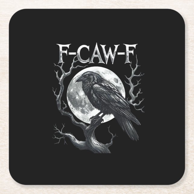 F-Caw-F Raven Moon Gothic Halloween Crow Bird Love Square Paper Coaster (Front)
