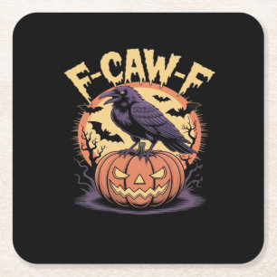 F-Caw-F Spooky Halloween Raven Pumpkin- Bat Moon N Square Paper Coaster