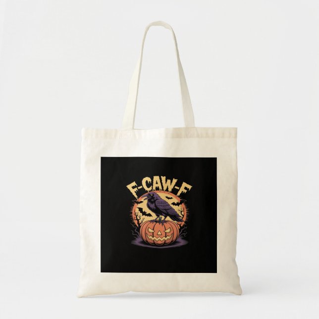 F-Caw-F Spooky Halloween Raven Pumpkin- Bat Moon N Tote Bag (Front)