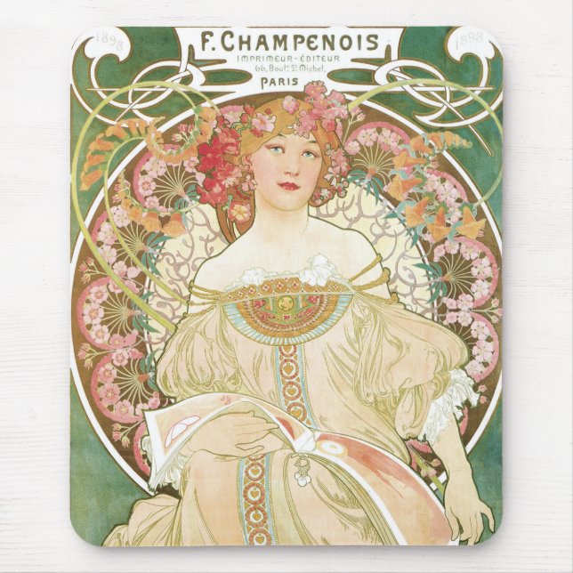 F Champenios by Alphonse Mucha Mouse Pad (Front)