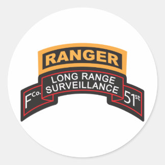 F Co 51st Infantry LRS Scroll, Ranger Tab Classic Round Sticker